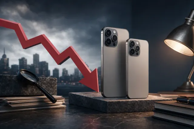 Editorial illustration of Apple iPhone preorder demand and stock-market reaction