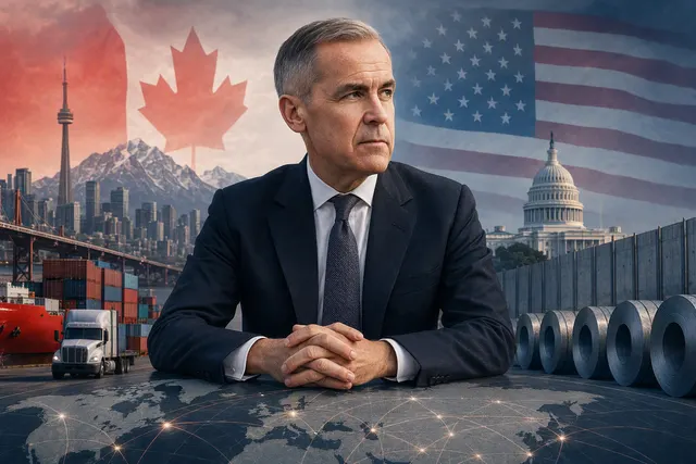 AI-generated editorial illustration accompanying an article about Canada’s trade strategy