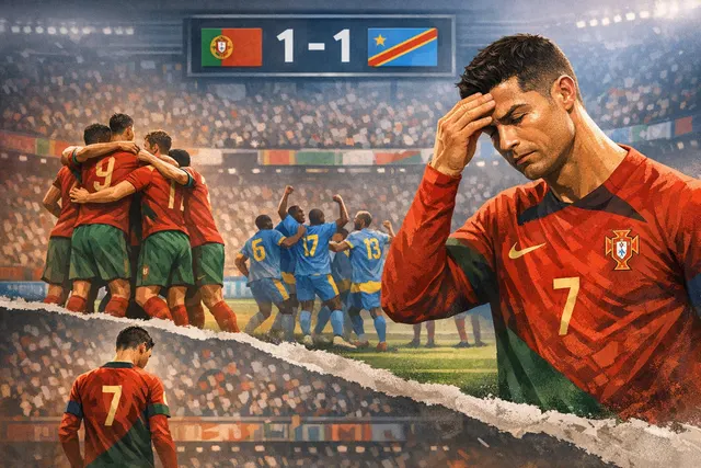 Cristiano Ronaldo looking frustrated during Portugal's 1-1 draw against DR Congo at the 2026 FIFA World Cup.