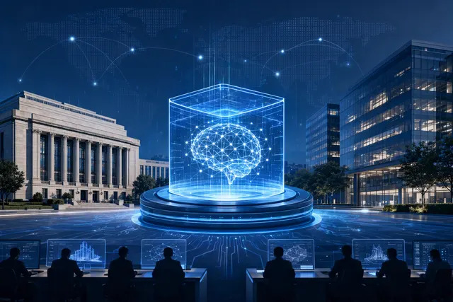 Conceptual illustration of an organization managing AI models, computing resources and agents within a controlled system
