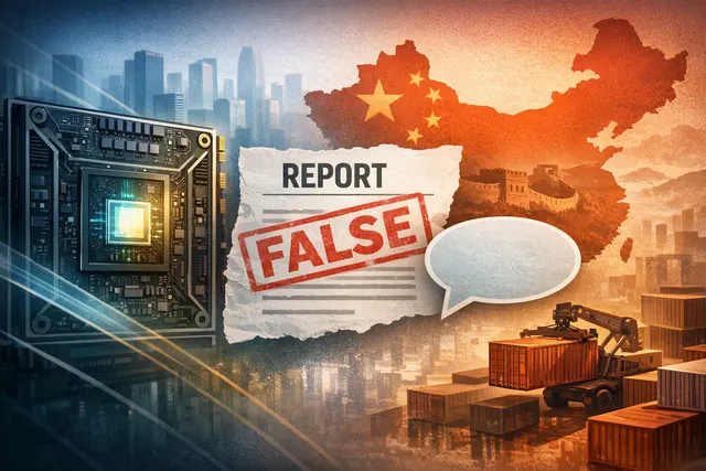 Illustration of Nvidia AI chips and data-center hardware amid U.S.-China technology tensions
