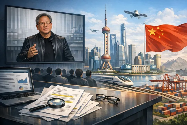 AI-generated editorial hero image representing Nvidia CEO Jensen Huang's engagement with China