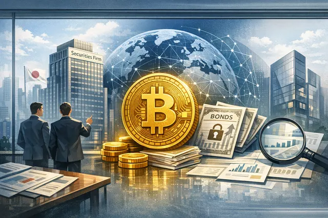 Conceptual illustration representing Metaplanet's Project Nova and the creation of a Bitcoin-backed bond (Bitbond) market in Japan