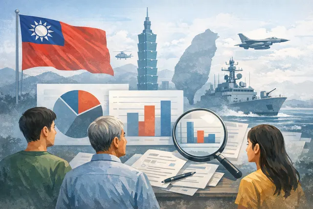 Taiwan security survey bar chart showing 44.9% prefer self-defense, 29.7% goodwill to China, 11.8% US cooperation