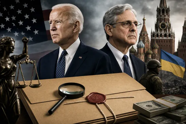 AI-generated editorial illustration for an article about Russia’s investigation into the forfeiture of Konstantin Malofeev’s U.S. funds