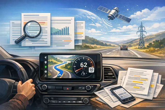 Google Maps speedometer interface shown on an Android Auto car display