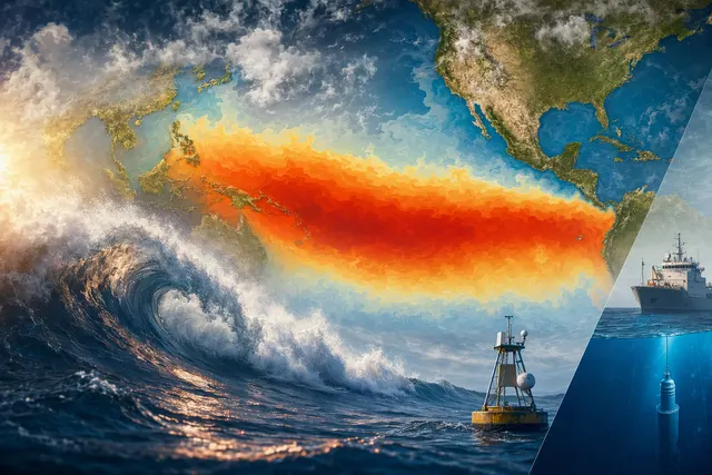 Illustration representing El Niño and unusually warm tropical Pacific waters