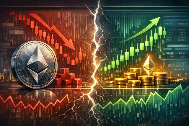 Ethereum market illustration showing bearish Binance futures flow and bullish spot accumulation