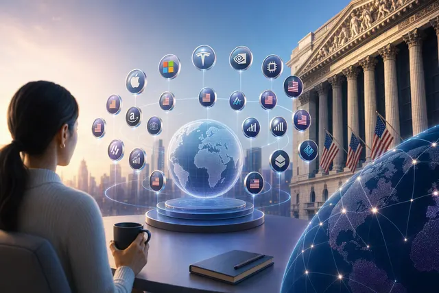 AI-generated illustration accompanying an article about NEAR, Ondo and tokenized U.S.-market assets