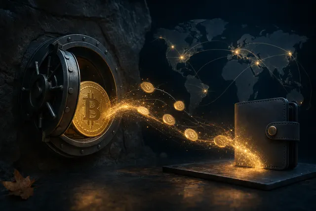 AI-generated editorial illustration accompanying a report on a long-dormant Bitcoin address moving 411.45 BTC.