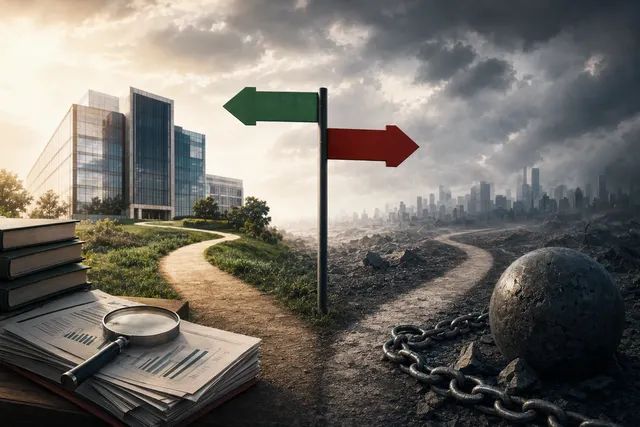 Editorial illustration representing credit ratings and financing risks for an AI company preparing to go public