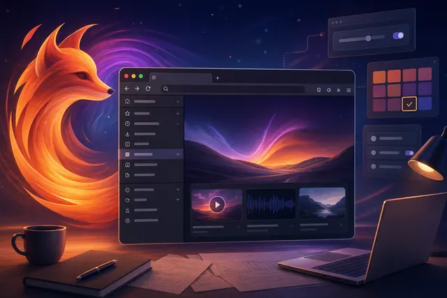 Illustration representing Firefox 157’s redesigned browser interface and media updates