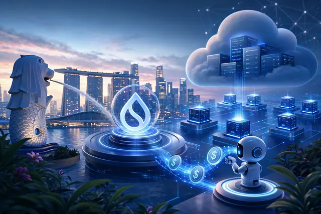 Illustration of an AI agent making a stablecoin payment for cloud computing services