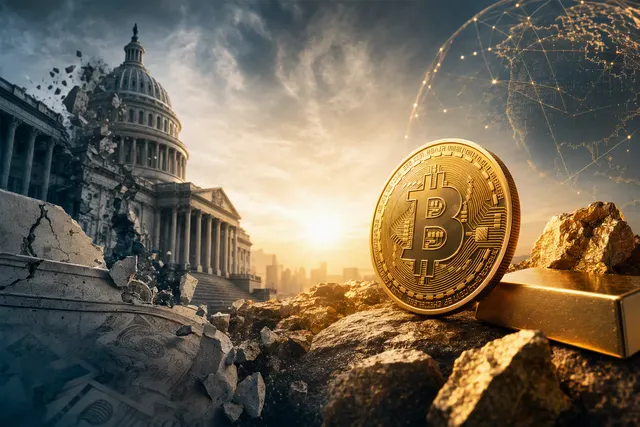 Illustration of Bitcoin as a scarce asset amid U.S. fiscal and currency concerns