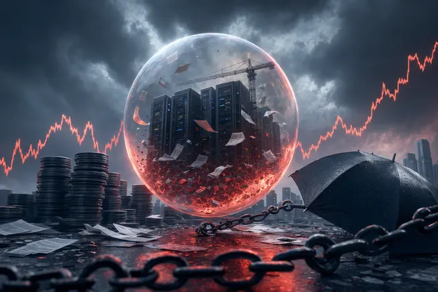 Editorial illustration about AI infrastructure debt and credit default swaps