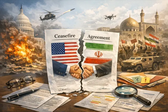 A conceptual image representing the fragile U.S.-Iran ceasefire agreement of June 2026