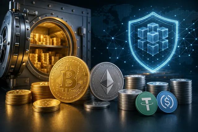 AI-generated illustration of Binance proof-of-reserves with Bitcoin and major crypto reserve backing