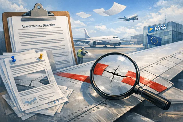 Editorial image representing the EASA emergency airworthiness directive for Airbus A380 wing crack inspections.