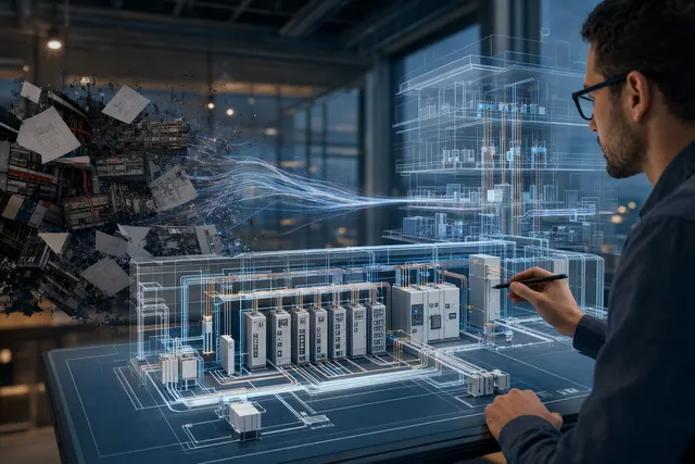 Illustration representing AI-assisted electrical MEP engineering workflows