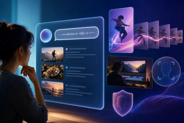 Illustration representing YouTube AI features including conversational search and video creation tools