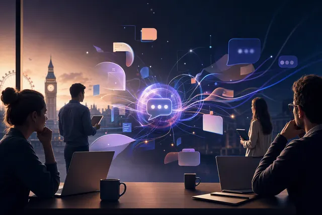 Editorial illustration representing Bolter, an AI-native business messaging platform