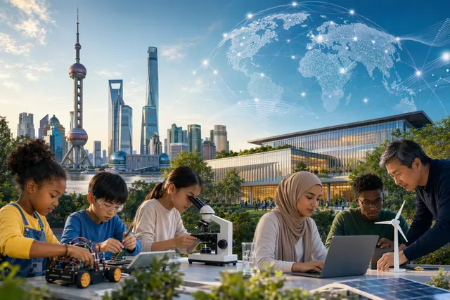 Editorial illustration representing UNESCO’s International Institute for STEM Education in Shanghai