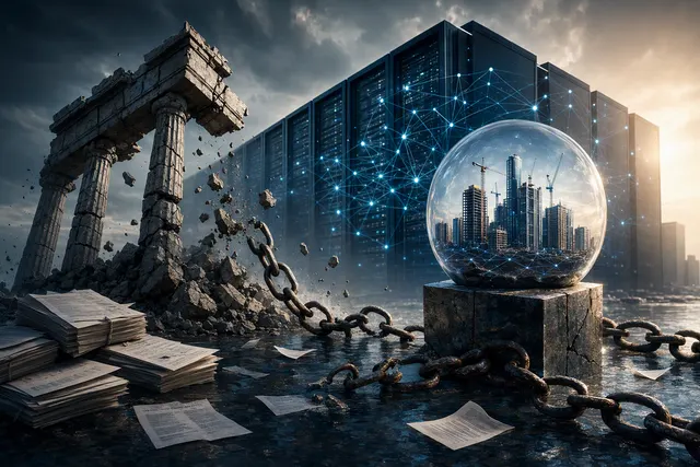 AI-generated editorial illustration representing debt financing and AI data-center investment