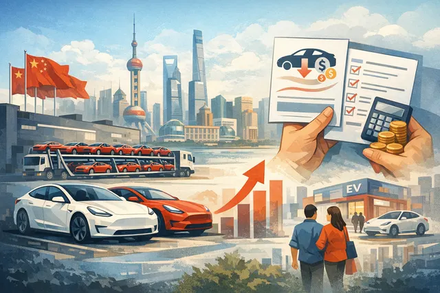 Tesla vehicles lined up outside the Shanghai Gigafactory, representing the record May 2026 output and sales rebound in China.