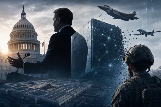 Editorial illustration about the Pentagon’s continued supply-chain-risk designation of Anthropic