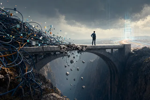Conceptual illustration representing enterprise AI systems and data pipelines highlighting data governance challenges