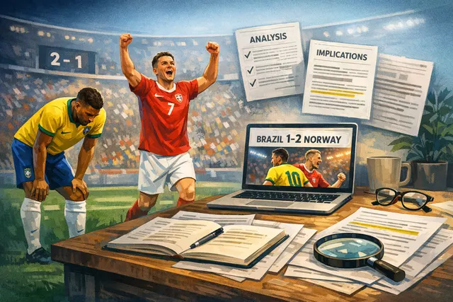 Erling Haaland celebrating after scoring against Brazil in the 2026 World Cup Round of 16 match at MetLife Stadium