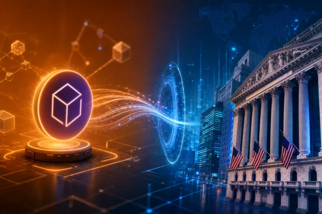 Concept illustration of DeFi stock trading with Nasdaq market data powering on-chain perpetual contracts