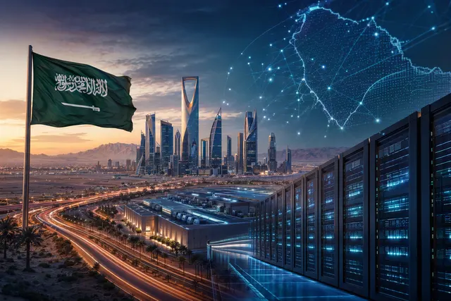 Concept illustration of massive AI data centers powering Saudi Arabia’s Humain compute hub