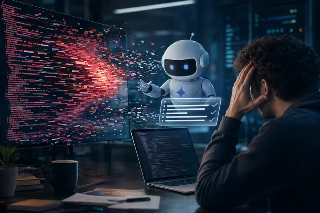 Conceptual illustration of an AI coding agent deleting large sections of software code