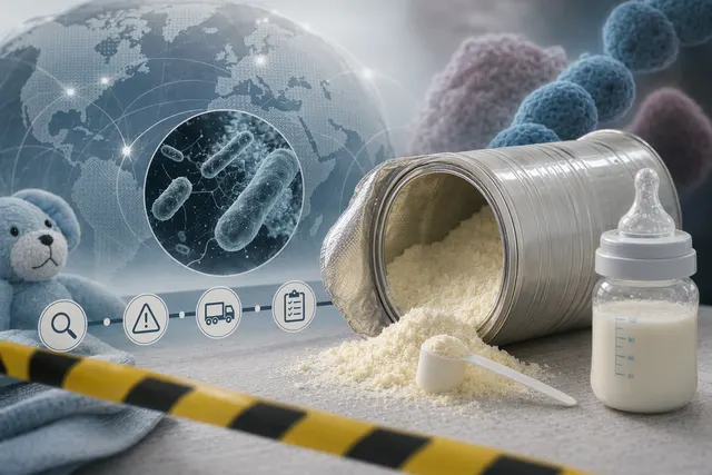Illustration representing infant formula recall crisis involving cereulide contamination