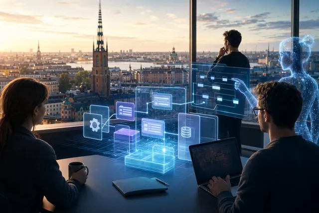 Illustration of AI-built enterprise workflow software replacing spreadsheets and SaaS dashboards