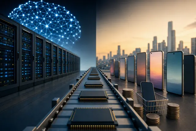 AI-generated illustration about data-centre demand and affordable smartphones