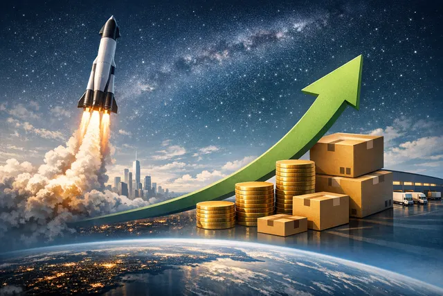 SpaceX stock market rally infographic showing post-IPO surge past Amazon to become the fifth-largest company globally.