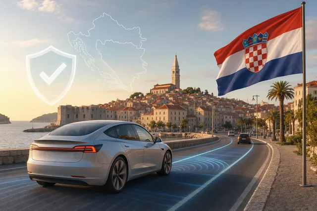 Illustration representing Tesla’s supervised driver-assistance software and its approval in Croatia