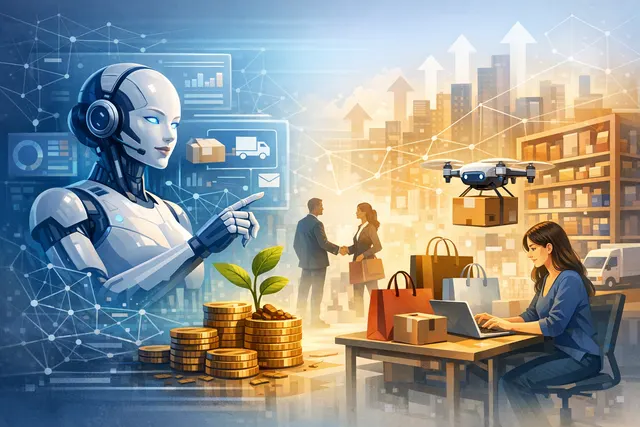 AI agents autonomously managing e-commerce operations across marketing, inventory, and storefront management for an online retail brand.