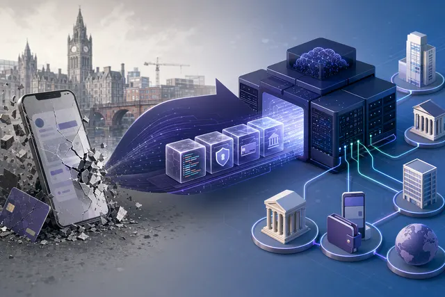 Illustration representing the pivot from consumer neobank Frost to fintech infrastructure platform Keel