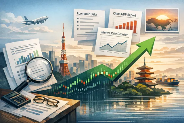 Stock market trading screens and digital displays showing Asian market indices
