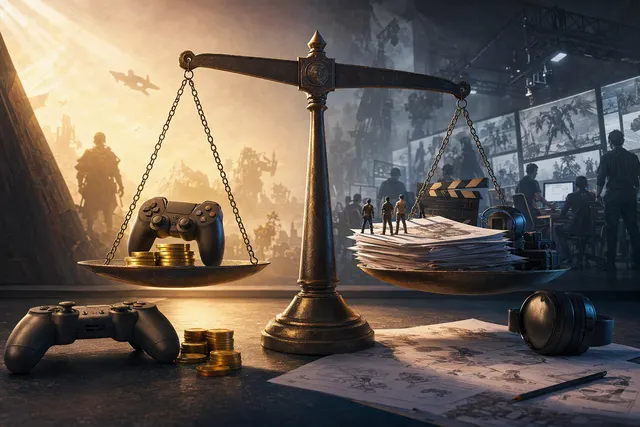 AI-generated editorial illustration accompanying an article about WARDOGS and rising video game prices