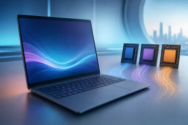 Concept illustration of Googlebook AI laptop running Gemini-powered Android-based operating system