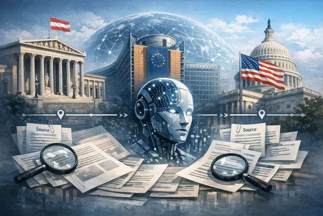 AI-generated editorial illustration showing a split world map with the United States on one side and Europe on the other, representing the geopolitical divide over access to Anthro