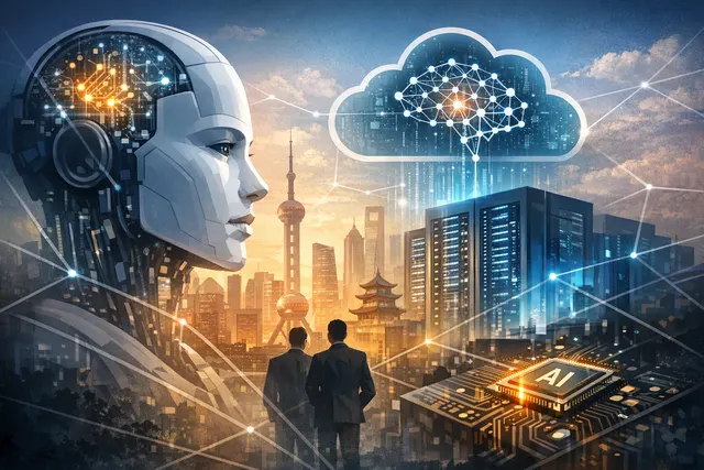 Conceptual illustration of Microsoft Azure AI services flowing into Chinese tech infrastructure, highlighting the geopolitical tension around frontier AI model access