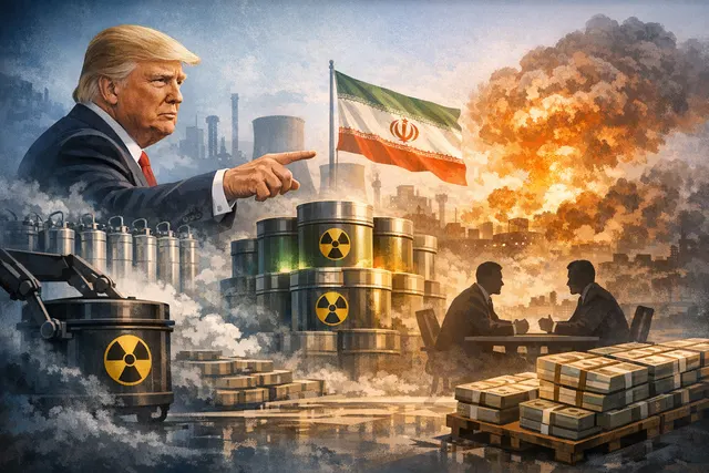 Illustration of Trump's uranium ultimatum and stalled U.S.-Iran nuclear negotiations