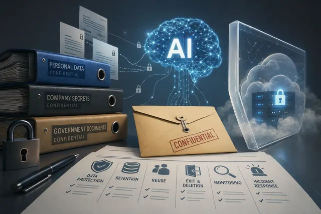 文件、個資與機密資料上傳到 AI 前的風險檢查示意圖