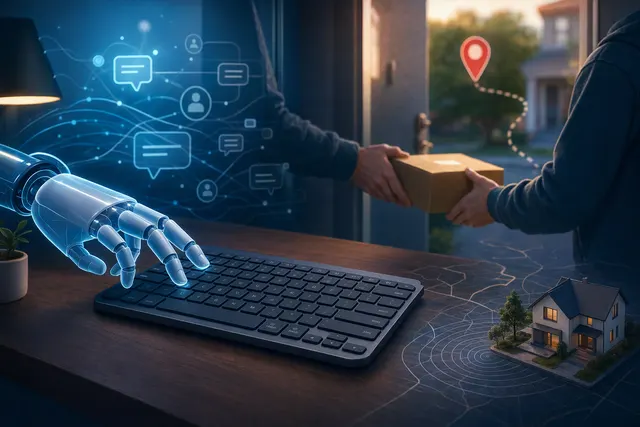 Editorial illustration representing an AI assistant managing a Facebook Marketplace sale