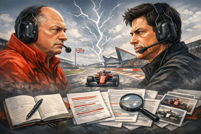 Ferrari team principal Frédéric Vasseur facing Toto Wolff as the budget cap war escalates at the 2026 British Grand Prix